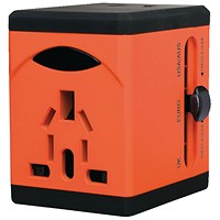 Swordfish VariPlug UK/Europe/US/Australia Universal Travel Adaptor USB Plug, Orange