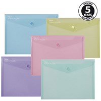 Snopake Reborn A5 Polyfile Popper Wallets, Assorted, Pack of 5