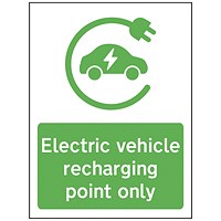 Spectrum Safety Sign Electric Vehicle Recharging Point Only, 300x400mm, PVC Spectrum Safety Sign Electric Vehicle Recharging Point Only, 300x400mm, PVC
