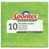 Spontex Specialist Microfibre Cloths, 380x400mm, Green, Pack of 10 Spontex Specialist Microfibre Cloths, 380x400mm, Green, Pack of 10