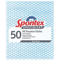 Spontex Specialist All Purpose Cloths, 300x350mm, Blue, Pack of 50 Spontex Specialist All Purpose Cloths, 300x350mm, Blue, Pack of 50