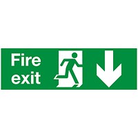 Safety Sign Fire Exit Running Man Arrow Down, 150x450mm, PVC