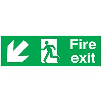 Safety Sign Fire Exit Running Man Arrow Down/Left, 150x450mm, PVC