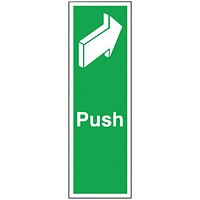 Push Self-Adhesive Safety Sign, 150x50mm, White on Green