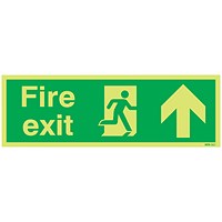 Safety Sign Niteglo Fire Exit Running Man Arrow Up, 150x450mm, PVC