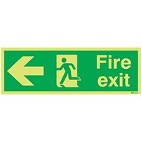 Safety Sign Niteglo Fire Exit Running Man Arrow Left, 150x450mm, PVC