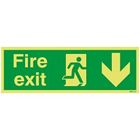 Safety Sign Niteglo Fire Exit Running Man Arrow Down, 150x450mm, PVC