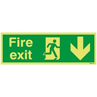 Safety Sign Niteglo Fire Exit Running Man Arrow Down 150x450mm PVC