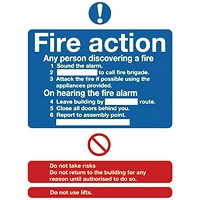 Safety Sign Niteglo Fire Action 300x250mm Self-Adhesive