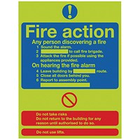 Safety Sign Niteglo Fire Action, 300x250mm, PVC