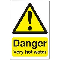 Safety Sign Danger Very Hot Water, 75x50mm, Self Adhesive