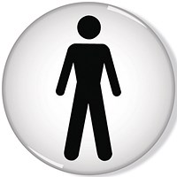 Domed Men Symbol Sign, 60mm Diameter, Black on White