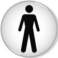 Domed Sign Men Symbol 60mm (Self-Adhesive backing, black figure on white background)