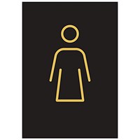 Female Toilet Rigid Plastic Sign, 105x150mm, Gold on Black