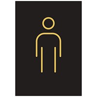 Male Toilet Rigid Plastic Sign, 105x150mm, Gold on Black