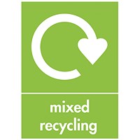 A5 Sign Self Adhesive Mixed Recycling Recycling Signs, Pack of 5