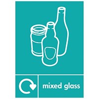 A5 Sign Self Adhesive Mixed Glass Recycling Signs, Pack of 5
