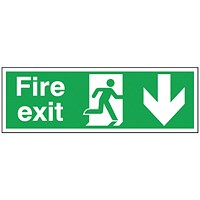 Safety Sign Fire Exit Running Man Arrow Down, 150x450mm, Self Adhesive