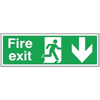 Safety Sign Fire Exit Running Man Arrow Down 150x450mm Self-Adhesive