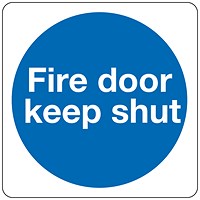 Safety Sign Fire Door Keep Shut, 100x100mm, Self Adhesive, Pack of 5