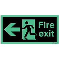 Safety Sign Niteglo Fire Exit Running Man Arrow Left, 150x450mm, Self Adhesive