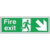 Safety Sign Fire Exit Running Man Arrow Down/Right, 150x450mm, Self Adhesive