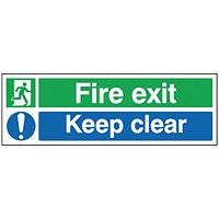 Safety Sign Fire Exit Keep Clear, 150x450mm, Self Adhesive