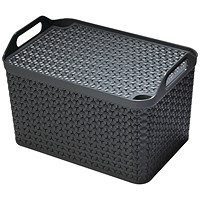 Strata Large Urban Store Basket with Lid 24L Charcoal Grey