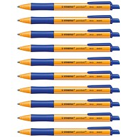 Stabilo Pointball Retrct Pen, Blue, Pack of 10