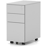 Base Slimline Mobile Steel Pedestal 3 Drawer Silver