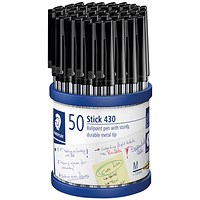 Staedtler Stick 430 Ballpoint Pen, Medium, Black, Pack of 50