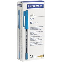 Staedtler Stick 430 Ballpoint Pen, Medium, Blue, Pack of 10