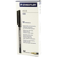 Staedtler Stick 430 Ballpoint Pen, Medium, Black, Pack of 10