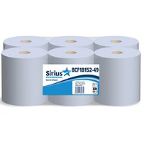 Sirius 2-Ply Centrefeed Roll, 150m, Blue, Pack of 6