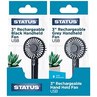 Status Recharge Handheld Fan 3In Black/Grey Pack of 10