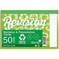 Silvine Lined Revision and Presentation Cards, Recycled, 152x102mm, White, 20 Packs of 50 Cards