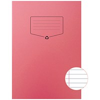 Silvine Recycled Exercise Book, Lined with Margin, 64 Pages, A4, Red, Pack of 10