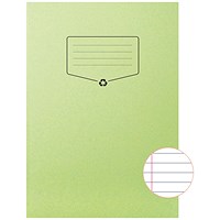 Silvine Recycled Exercise Book, Lined with Margin, 64 Pages, A4, Green, Pack of 10