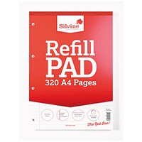 Silvine Refill Pad, A4, Ruled with Margin, 320 Pages, Red, Pack of 3