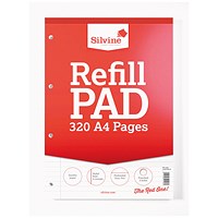 Silvine Refill Pad, A4, Ruled with Margin, 320 Pages, Red, Pack of 3 Silvine Refill Pad, A4, Ruled with Margin, 320 Pages, Red, Pack of 3
