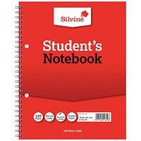 Silvine Student Wirebound Notebook, 229x178mm, Ruled, 120 Pages, Red, Pack of 12