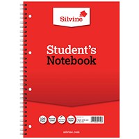 Silvine Student Wirebound Notebook, A4, Ruled, 120 Pages, Red, Pack of 12