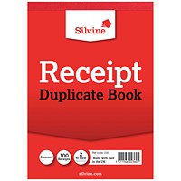 Silvine Duplicate Receipt Book, 100 Sets, 105x148mm, Pack of 12