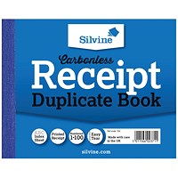 Silvine Carbonless Duplicate Receipt Book, 100 Sets, 102x127mm, Pack of 12