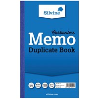 Silvine Carbonless Duplicate Memo Book, Ruled, 100 Sets, 210x127mm, Pack of 6