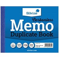 Silvine Carbonless Duplicate Memo Book, Ruled, 100 Sets, 102x127mm, Pack of 12