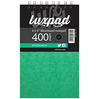 Silvine Luxpad Wirebound Shorthand Notebook, 203x127mm, Ruled & Perforated, 400 Pages, Green, Pack of 6