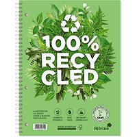 Silvine Premium Recycled Wirebound Notebook, A4, Ruled & Perforated, 120 Pages, Green, Pack of 5