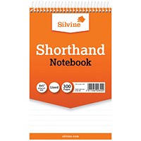 Silvine Wirebound Shorthand Notepad, 203x127mm, Ruled, 300 Pages, Orange, Pack of 6
