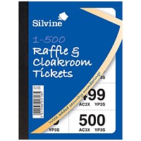 Silvine Cloakroom and Raffle Tickets 1-500 (12 Pack) CRT500 Silvine Cloakroom and Raffle Tickets 1-500 (12 Pack) CRT500